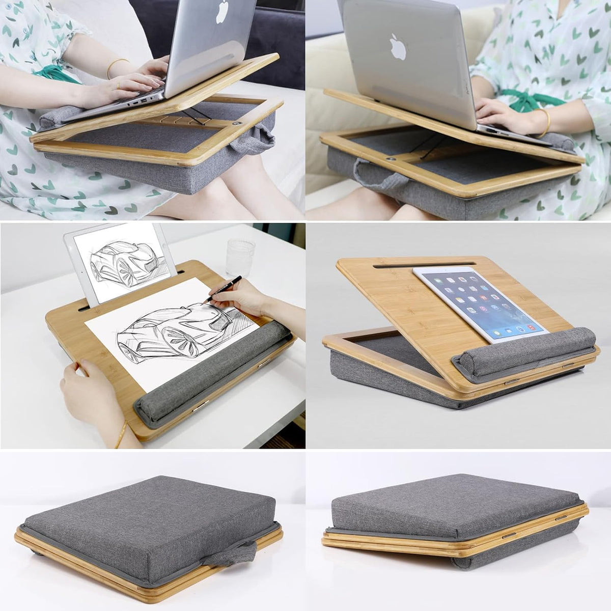 Adjustable Lap Desk for Laptop with Cushion Tablet Phone Holder