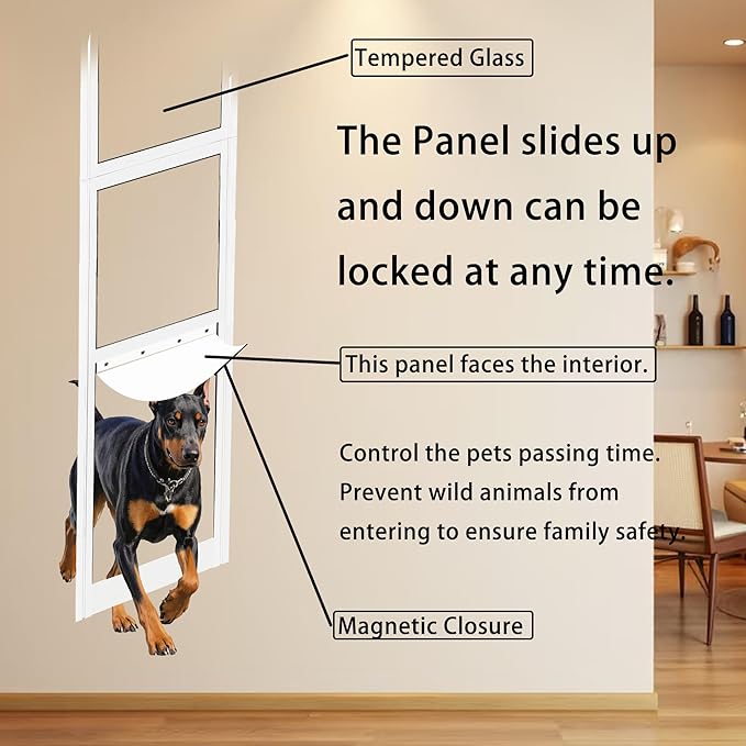Large Sliding Glass Dog Door for Easy Installation Adjustable Height 92.9" to 96.4" Panel with Rotating Screws Suitable for Raised Sliding Glass Door Ideal for Pet Owners