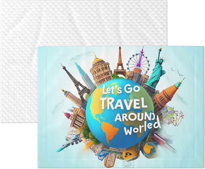 Waterproof Dog Blanket Soft Pet Blanket for Puppy Cat, Fleece Cat Throw Blankets for Furniture Bed Couch Sofa Reversible - Let's go Travel Around The World