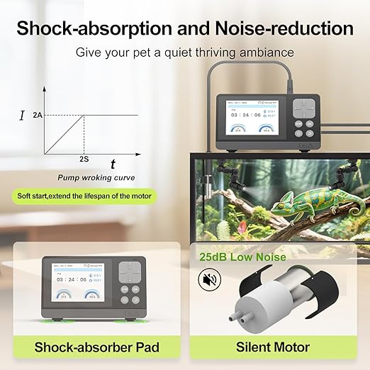 J&A Smart Reptile Mister, Automatic Misting System for Tanks - Programable Timer with Temperature/Humidity Probe, Ideal for Reptile Habitat (Black)