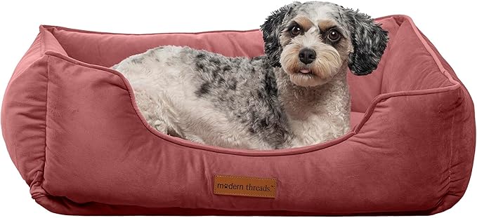 Modern Threads Luxury Dog Bed - Comfortable Tufted Velvet Cushion for Small to Large Dogs - Machine Washable - Durable & Cute Sleep Space for Pets - Pamper Your Pet with Cozy Beds - Rosewood