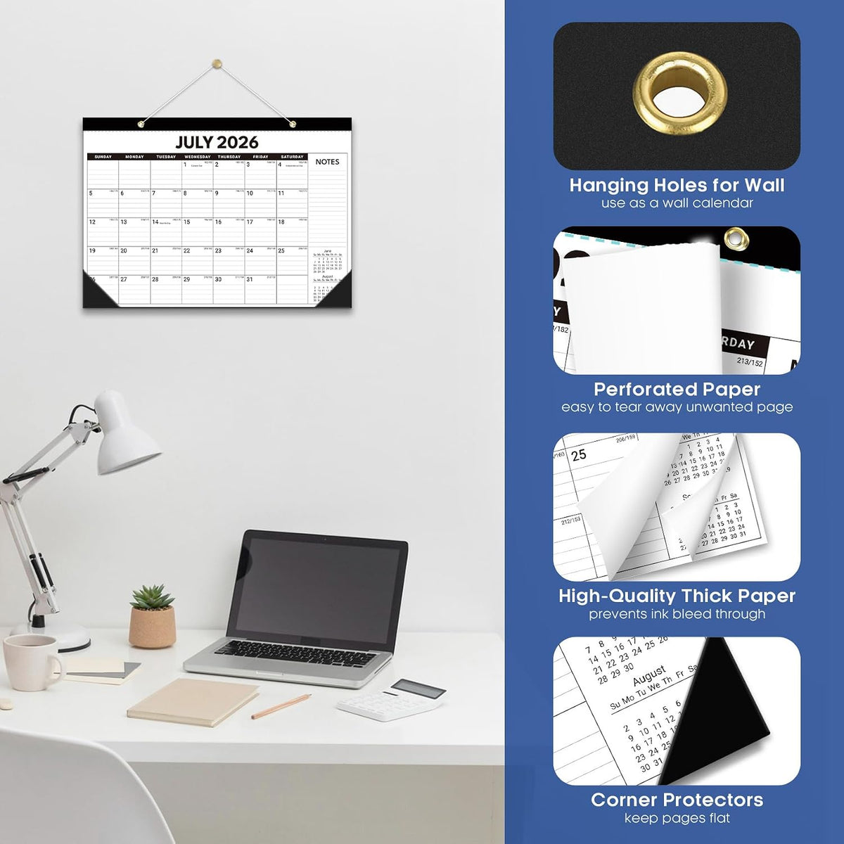 Taja 6 Pack of Desk Calendar 2026-2027, Jul 2026-Dec 2027, 17" x 12"