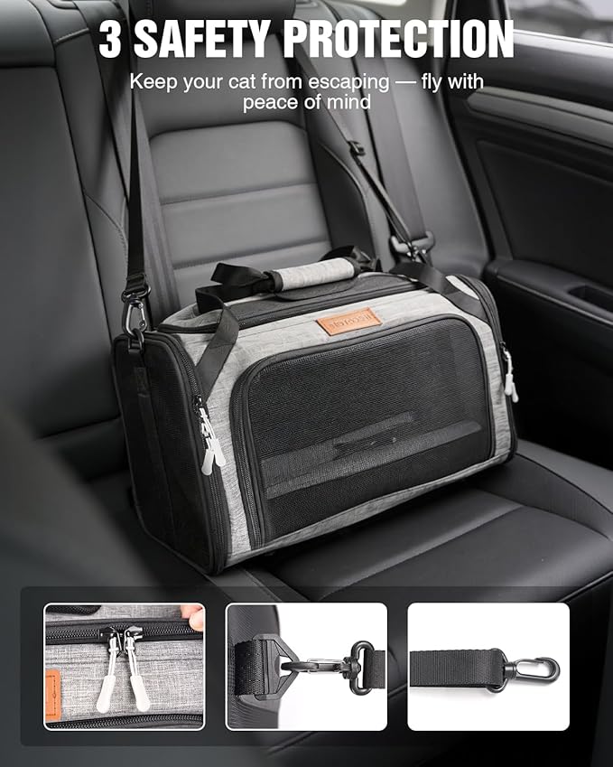 PETUX Top and Side Expandable Pet Carrier for Small Pets Up to 11 lb - 17 x 11 x 9.5 in, Underseat, Soft-Sided Airline Approved Cat Dog Carrier with Safety Buckle and Anti-Scratch Mesh - Grey