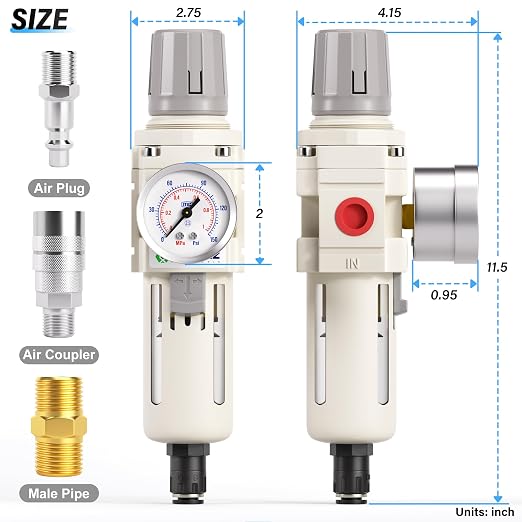 TAILONZ PNEUMATIC 1/2 Inch NPT Automatic Drain Air Filter Pressure Regulator