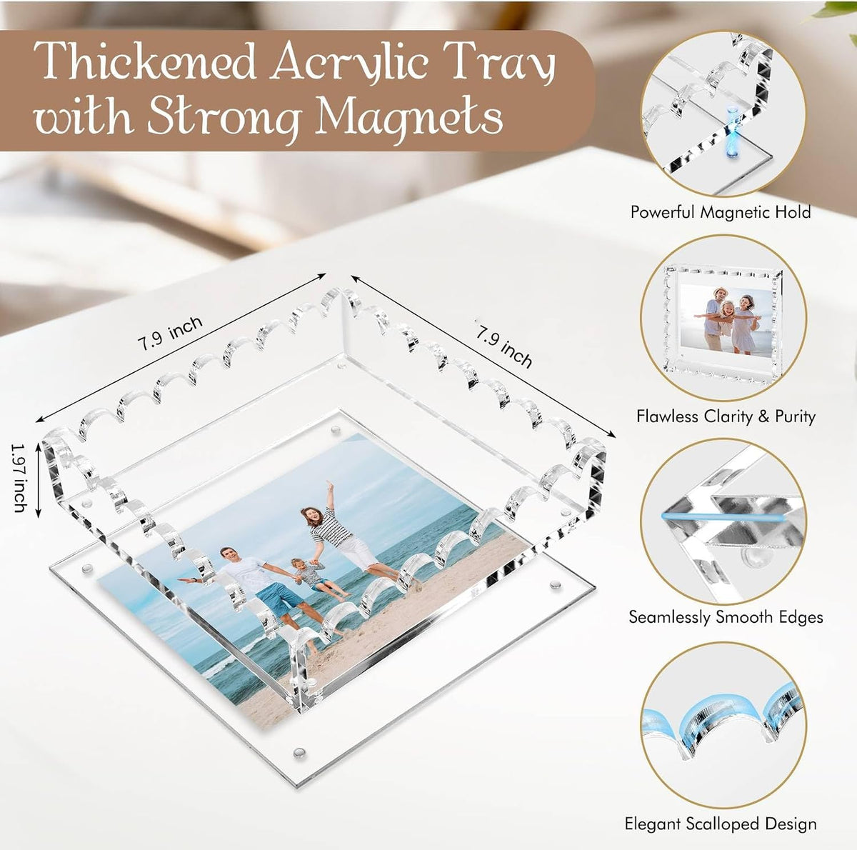 Acrylic Tray, Clear Vanity Jewelry Perfume Organizer with Scalloped Edge