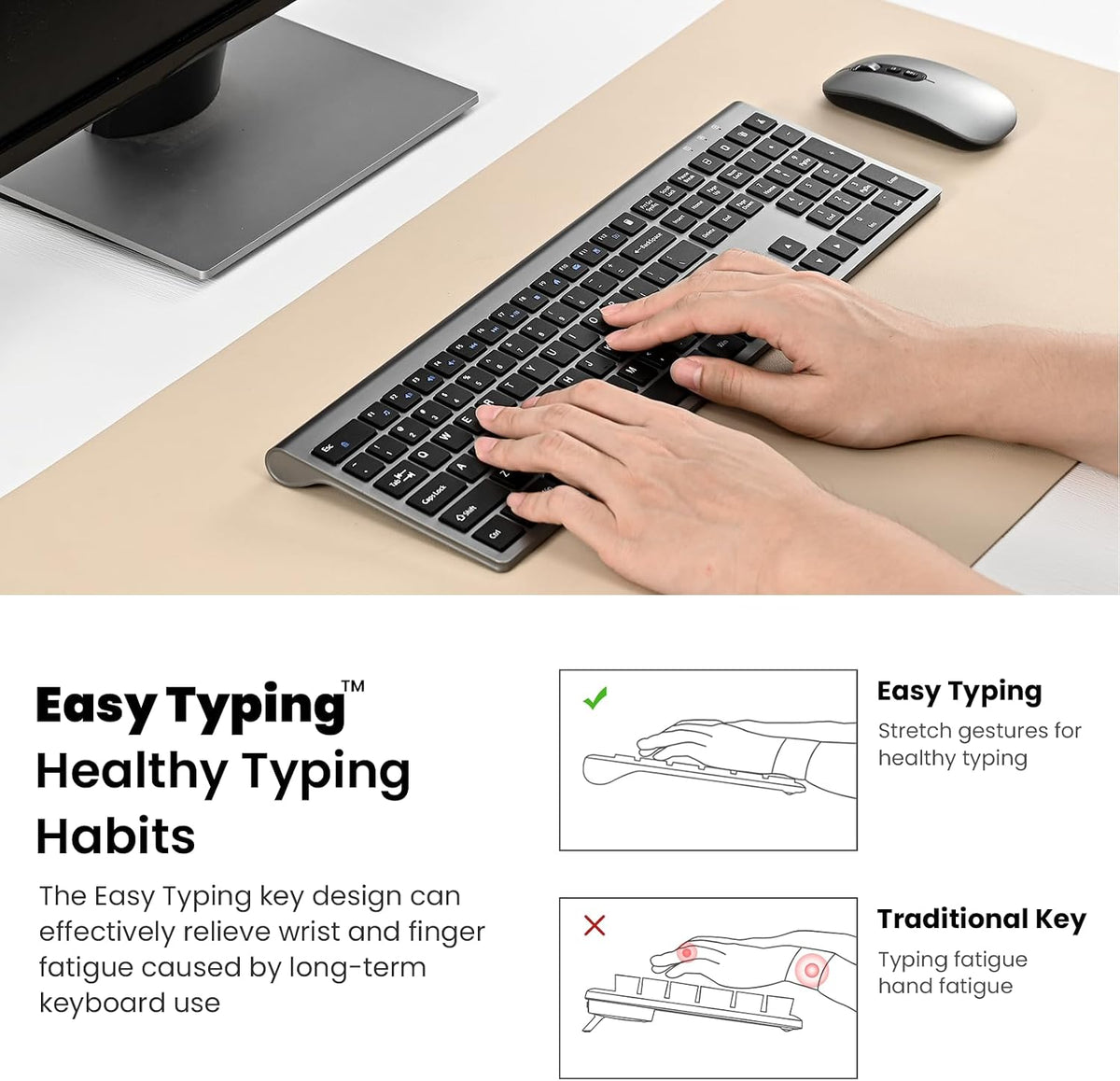 cimetech Rechargeable Full Size Wireless Keyboard and Mouse Combo - Grey