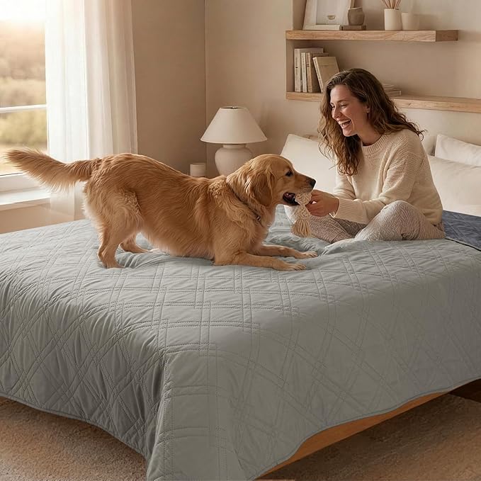 100% Waterproof Dog Couch Protector, Triple-Layer Waterproof Dog Bed Cover Pet Blanket Reversible 2-Tone Sofa Shield, Non-Slip Furniture Guard for Pets(42×50 Inch, Light Gray+Gray)