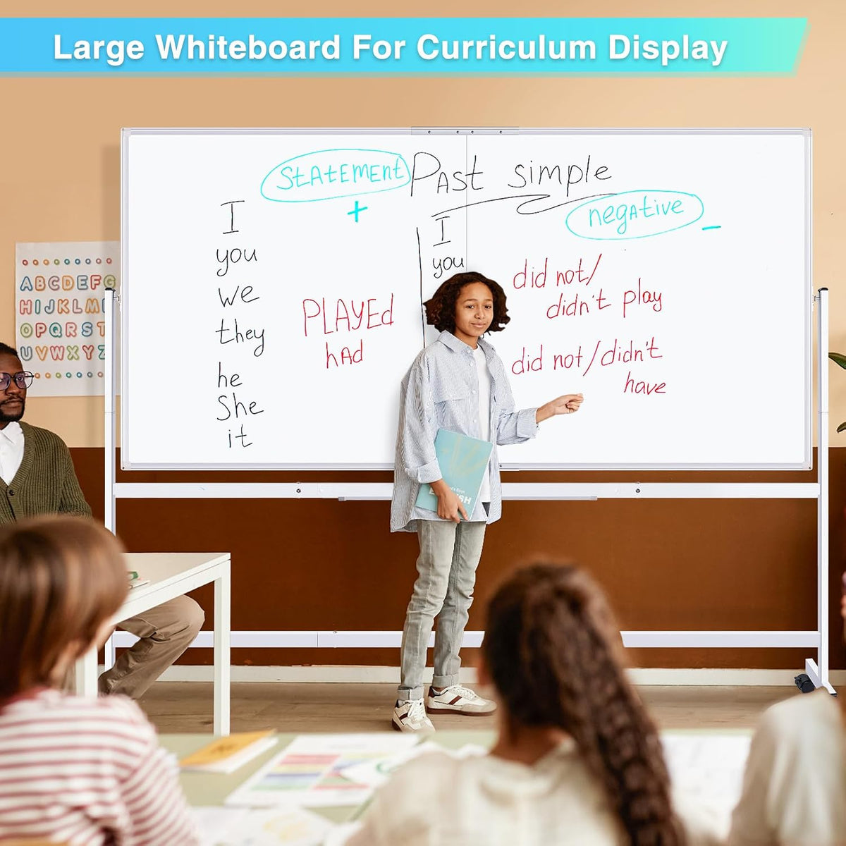 Maxtek Rolling Whiteboard 96 x 48 in, Large Double-Sided Magnetic Standing