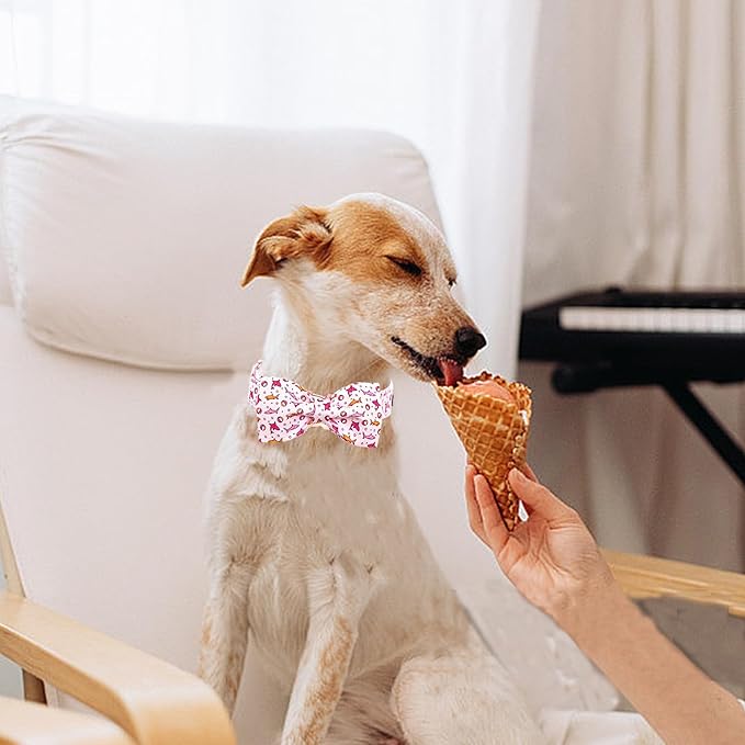 Lionheart glory Dog Collar Shark Print Dogs Bow Collar Adjustable Soft Pink Dog Collars Male or Female Summer Spring Collars with Bowtie for Small Dogs