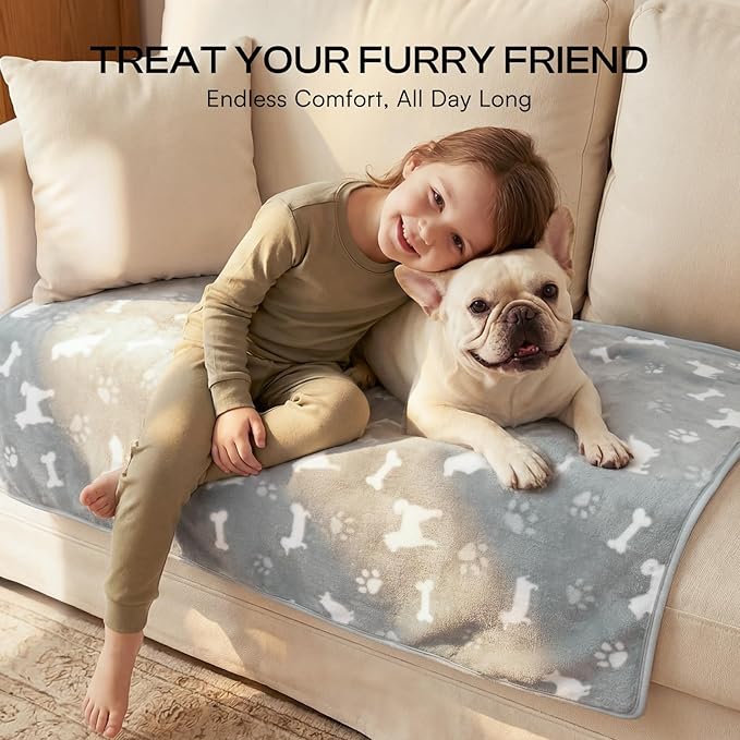 Luciphia 1 Pack 3 Blankets, Cute Dog Printed Fluffy Fleece Pet Blanket for Dogs Cats Washable, Warm Soft Throw Cover for Crate Couch, Gifts Puppy Essentials, Blue/Grey/Khaki, Small (23x16 inch)