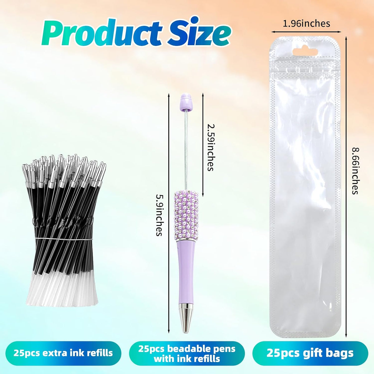 150 Pcs DIY Diamond Beadable Pen Kit - 50 Plastic Rhinestone Beaded Pens Bulk with Refills & Bags - Fancy Cute Glitter Pens for Crafting, Students & Teachers – School Supplies (Candy color)
