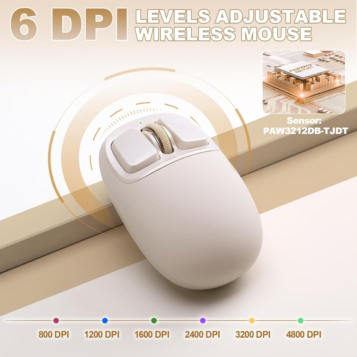 YUNZII C1 Wireless Tri-Mode Wireless Mouse 4800 DPI Optical (Beige)