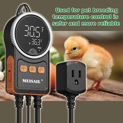 Temperature Controller, for Aquaculture or Plant Seedling, Pet Temperature Controller, Reptile Thermostat, with Overheat Protection and Dualensor Smart Protection