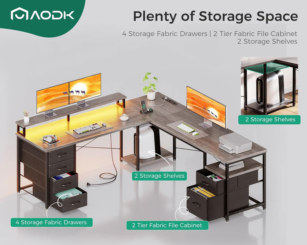 AODK 66" L Shaped Desk, 113" Computer Desk for Home Office and Gaming