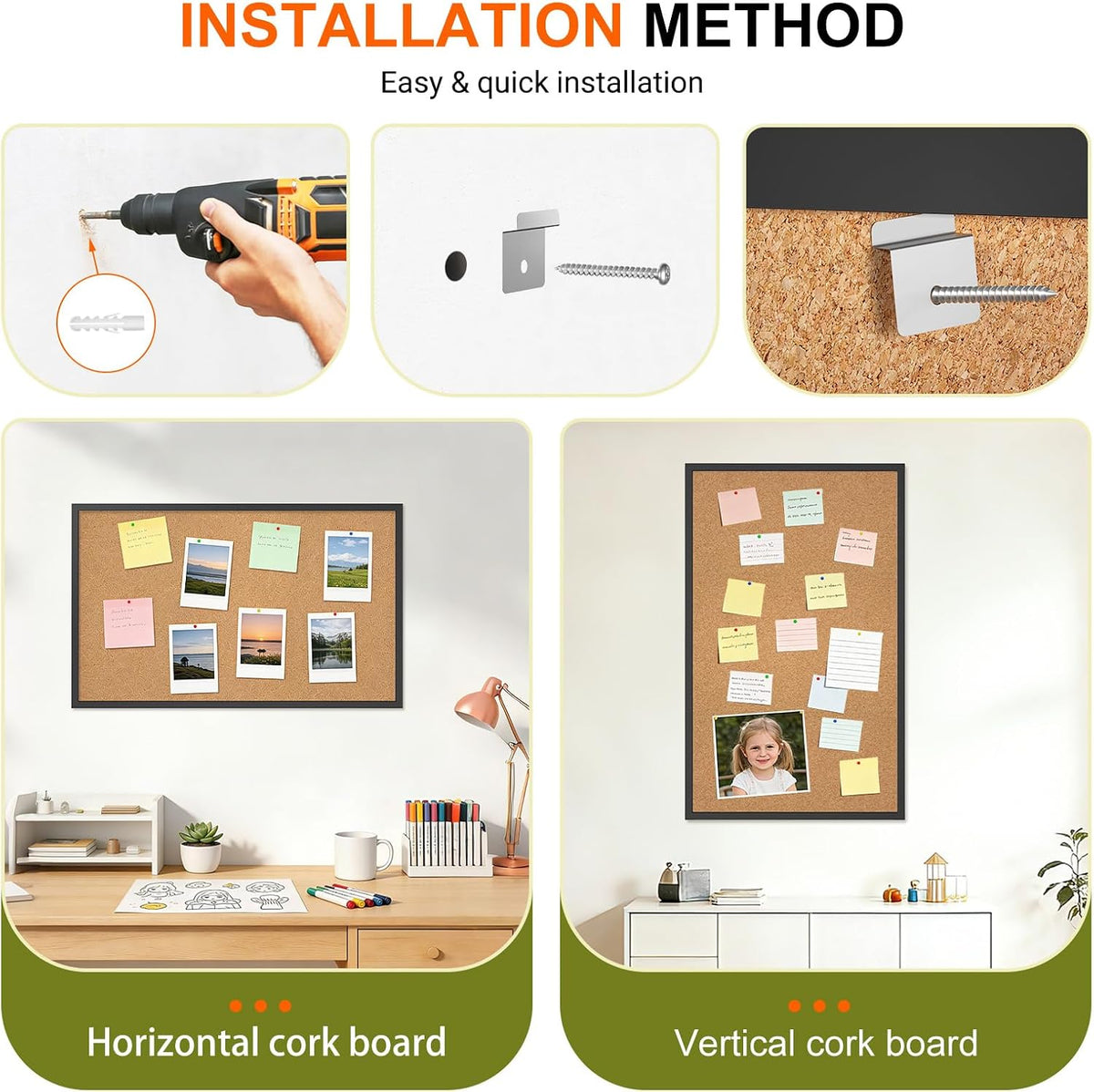 Forlogic Cork Board Bulletin Board with Black Wood Frame， 32 x 48 Large Corkboard Pin Board for Wall,Office,Home and School