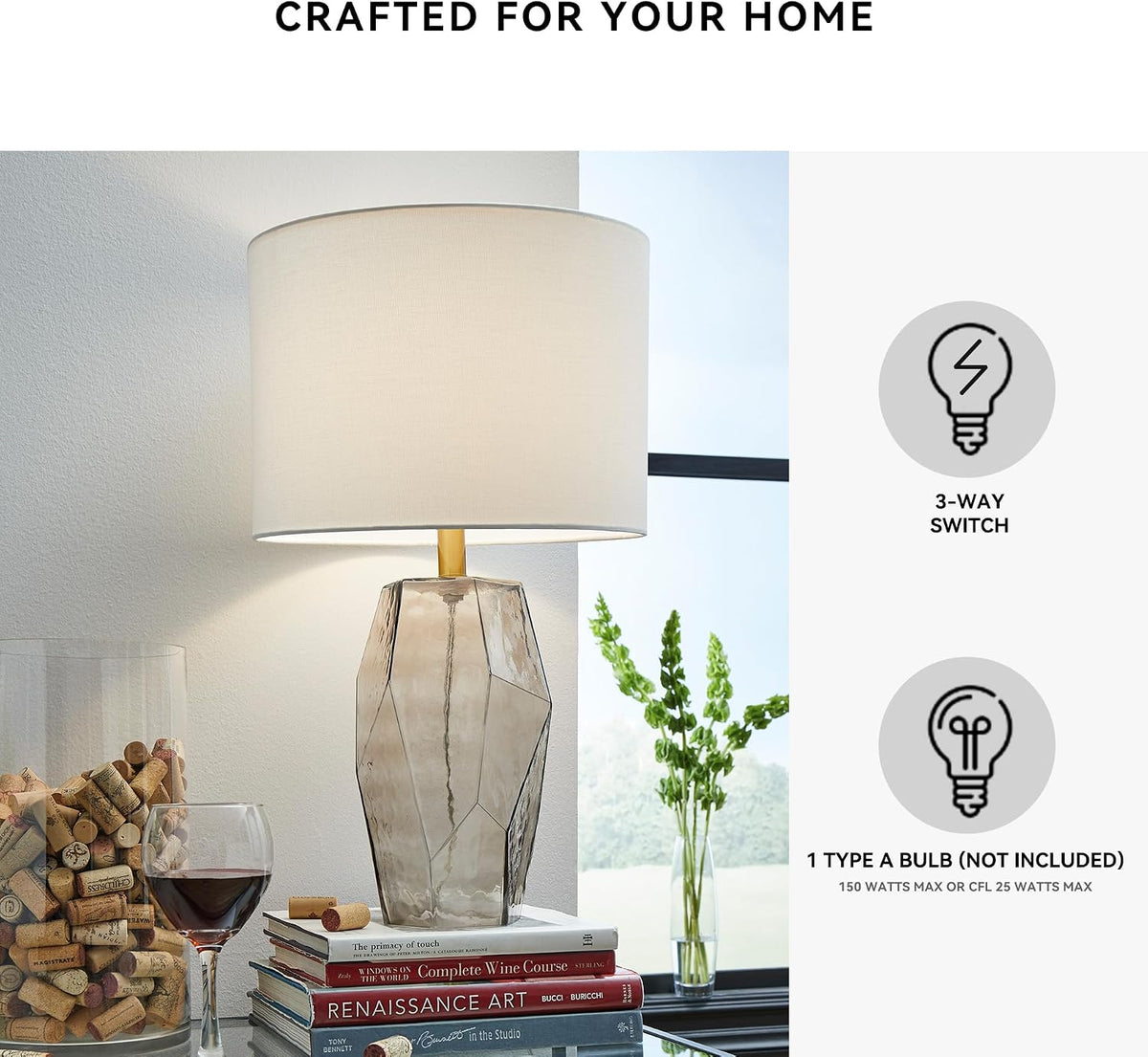 Signature Design by Ashley Taylow Glass Table Lamp, 3-Way Touch, Gray