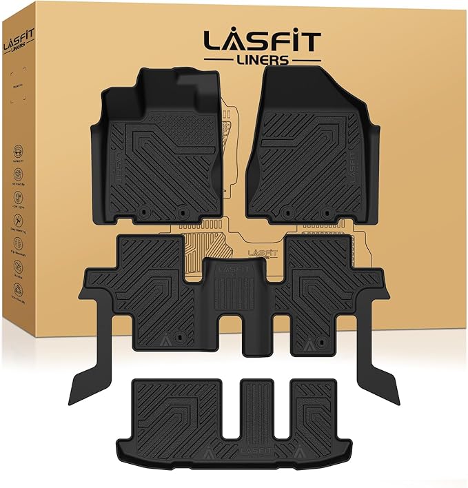 LASFIT Floor Mats for Nissan Pathfinder 2013-2020 / Infiniti QX60 2014-2021 / JX35 2013, All Weather TPE Custom Fit Easy Clean Durable No-Curling Trunk Mat for Pathfinder & QX60 & JX35