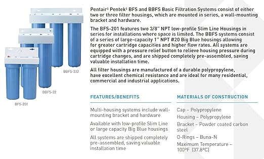 Pentair Pentek BBFS-222 Big Blue Three-Housing Filtration System, Holds 20" x