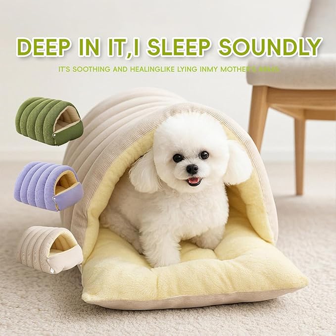 Removable and Washable Winter Closed-Off Cat Bed, Cat Winter Cave, Cute Cat Beds for Indoor Cats, Disassembled Design for Easier Cleaning, with Hair Remover (2PcsBeige, 22.4 * 14.6 * 11.0 in)