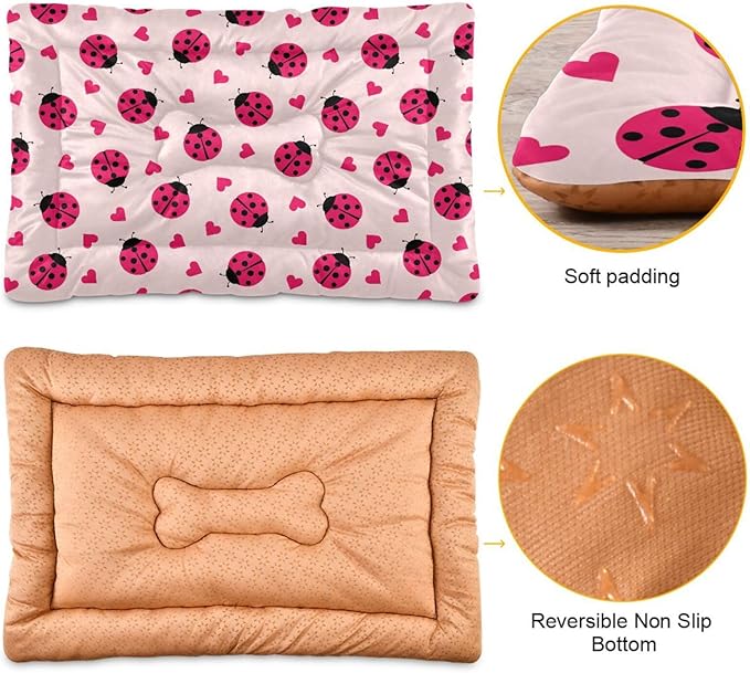 Pet Bed Ladybug Hearts Dog Bed Mat Absorbing Non Slip Pad Pet Sleeping Mat for Small, Medium, and Large Dogs Puppy Cat 36 in x 24 in