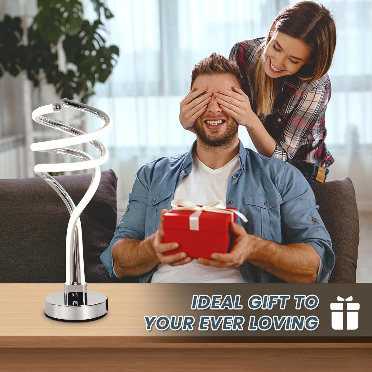 ElDISUNY Modern LED Table Lamp, 3 Color Temperatures,Touch Control CurveDimmable Bedside Table Lamps with USB Ports, Touch Control LED NightstandLamp, Desk Lamp for Living Room, Bedroom -Silver