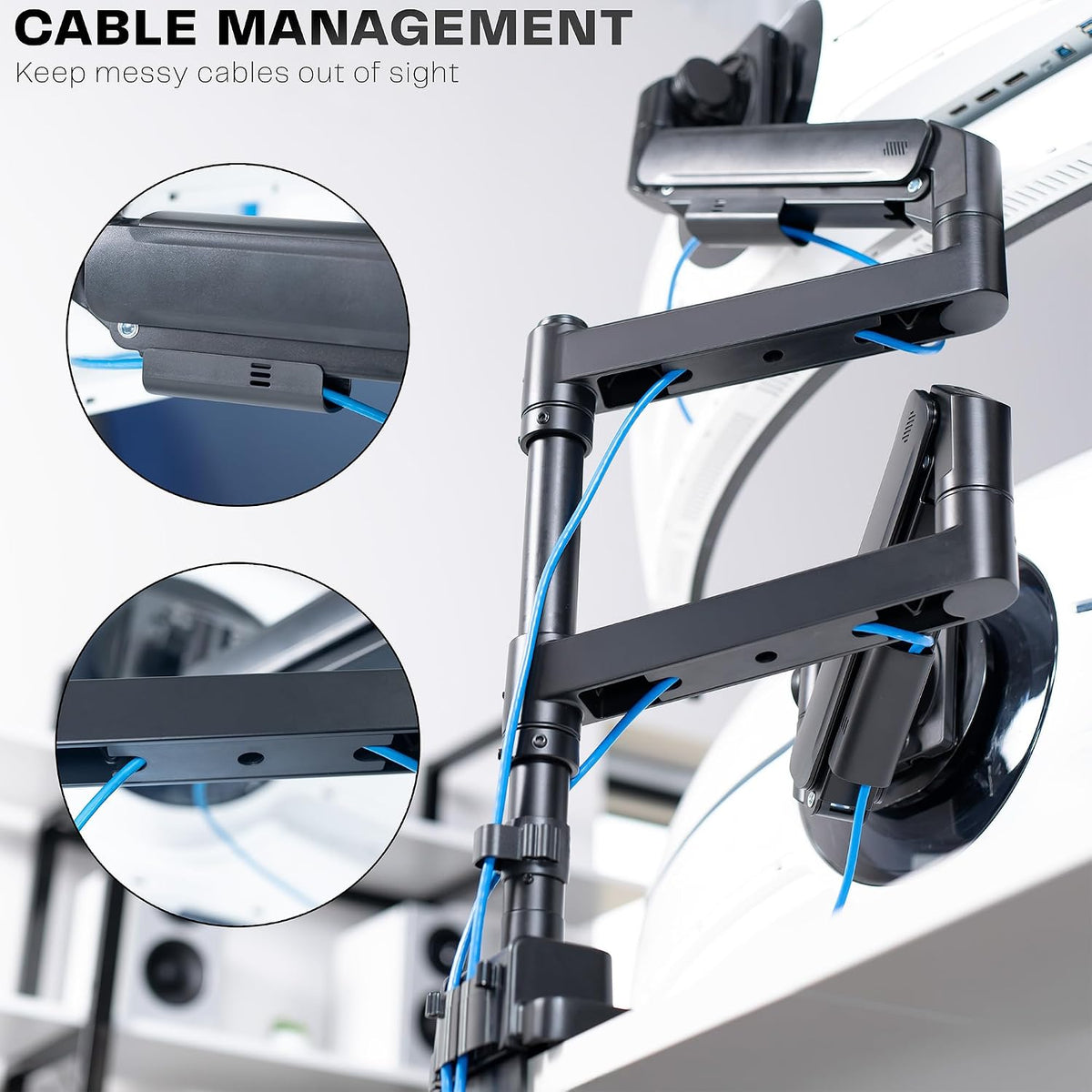 VIVO Black Dual Ultrawide Desk Mount, Up to 57 in Screens, STAND-GT57T2
