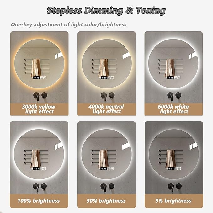 Wall Mirror for Bathroom, Wall Mounted Multifunction Bathroom Vanity Mirror