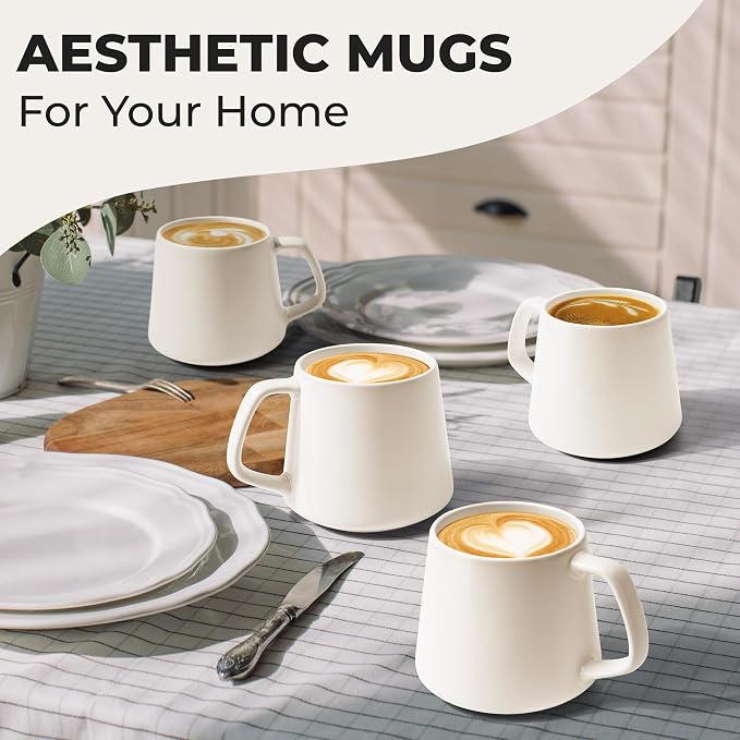 MIAMIO - Coffee Mugs Set of 4, Large - Luxe | Large Ceramic Coffee Mugs