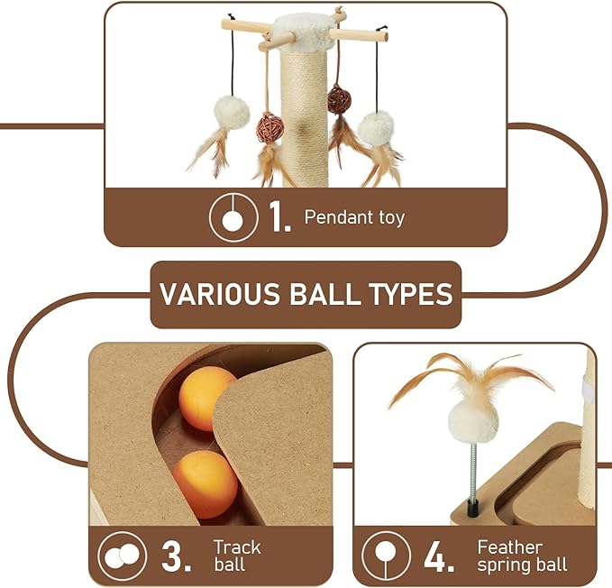 PEEKAB Cat Scratching Post 27 Inches Sisal Scratch Posts for Indoor Cats,with Track Ball Toys Kitten Vertical Scratcher Furniture Beige