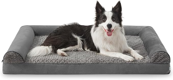 JOEJOY Orthopedic Dog Bed - Large Dog Couch, U Shape Memory Foam with Removable Washable Cover, Waterproof Lining, Comfy Bolster, 35" x 25" x 6.5", Dark Grey