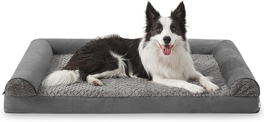 JOEJOY Orthopedic Dog Bed - Large Dog Couch, U Shape Memory Foam with Removable Washable Cover, Waterproof Lining, Comfy Bolster, 35" x 25" x 6.5", Dark Grey