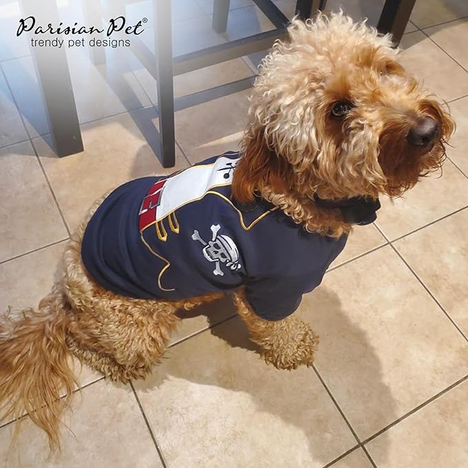 Parisian Pet Captain Sparrow Dog Shirt - Embrroided Dog Pirate Costume - 100% Cotton & Polyester Dog Pirate Captain Shirt - Sleeved Dog Clothes - Black Dog Shirts for Medium Dogs - Pet Costumes - M