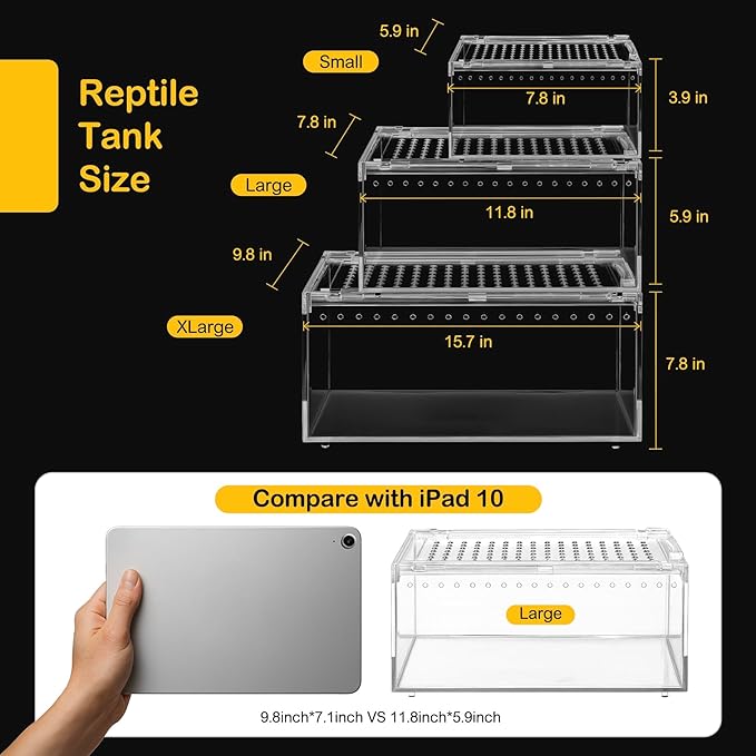 XLarge Reptile Terrarium Starter Kit,Magnetic Jumping Spider Enclosure,Hermit Crab Tank,Arboreal Tarantula Cage for Praying Mantis,Frog Vivarium,Lizard Container,Insect Housing,Gecko Habitat