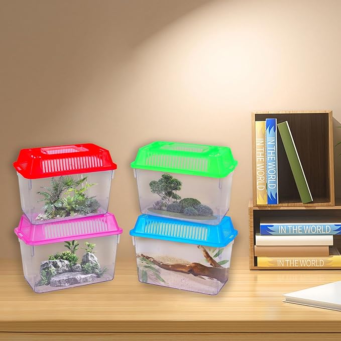 20 Pack Plastic Fish Tank with Handle, Small Reptile Terrariums Carrier Cage, Tarantula Enclosure Snake Breeding Case, Mini Fish Box for Pets (5.9" x 3.5" x 4.3")