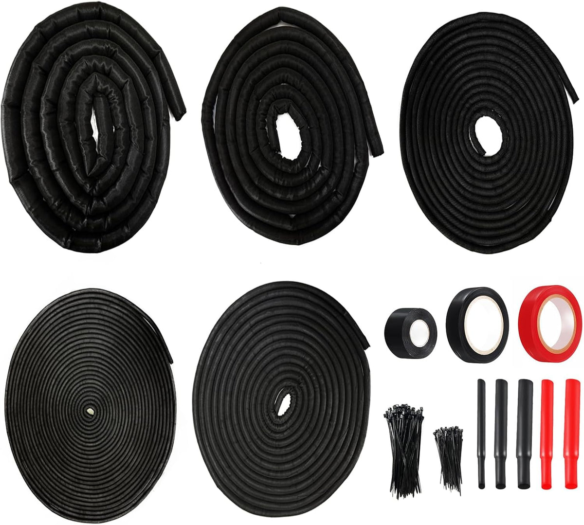 Split Wire Loom Kit for Cable Management, High Temperature Resistant Split Loom Tubing for Auto Wiring Protection, Pet & Rodent Proof Cord Organizer with Heat Shrink Tubing, Silicone Tape & Ties