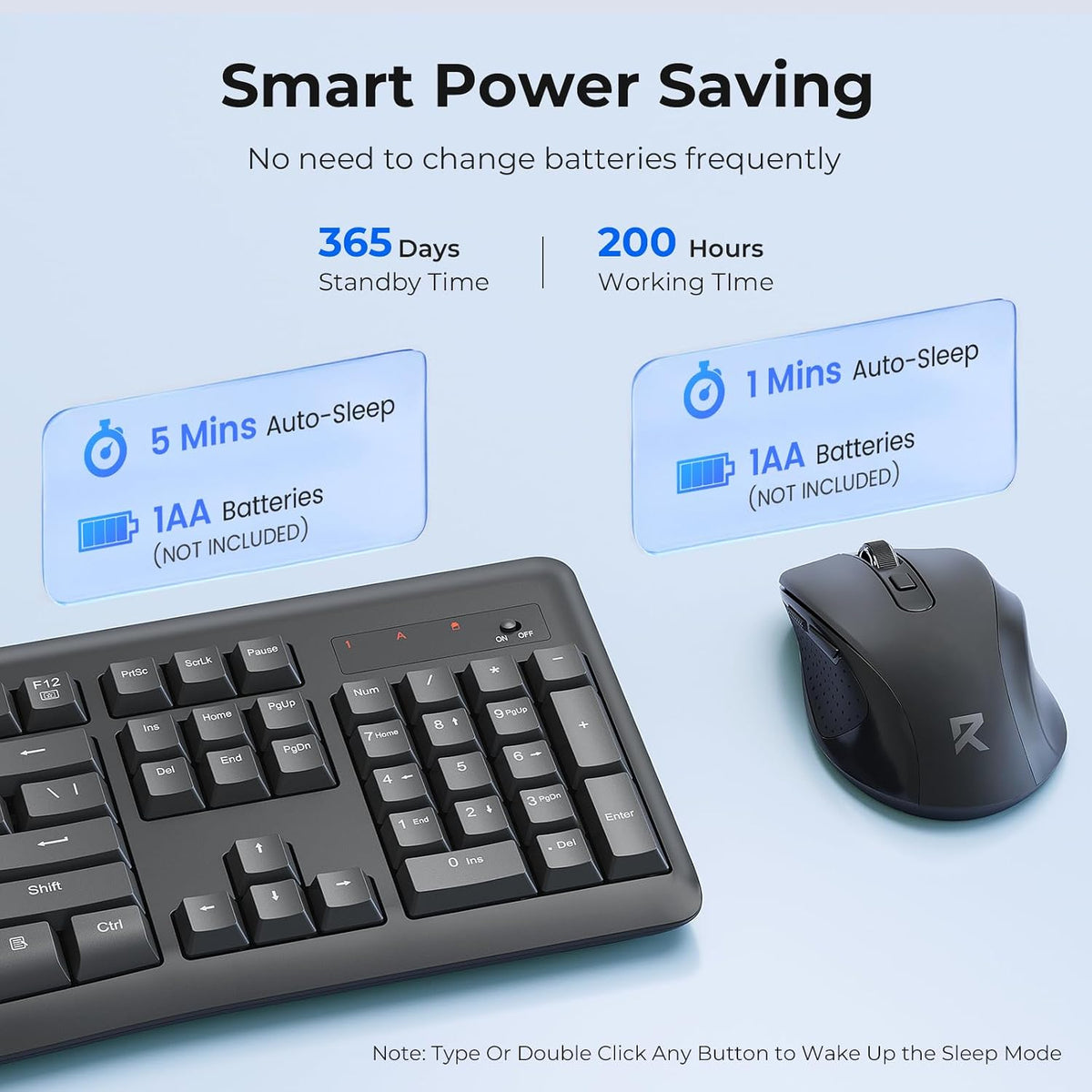 Redragon Wireless Keyboard and Mouse Combo, 2.4G Full-Sized Ergonomic Computer Keyboard and 5 Level DPI Adjustable Wireless Mouse for Windows, Mac OS Desktop/Laptop/PC, BS-7367-B