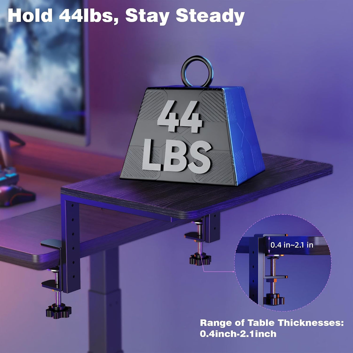 Desk Extender, 15-inch Clamp-On Desk Shelf, Height-Adjustable Desktop Shelf Organizer for Monitors Office and Gaming Accessories, Arm Support Table Extension, 44lbs Heavy Duty, Black