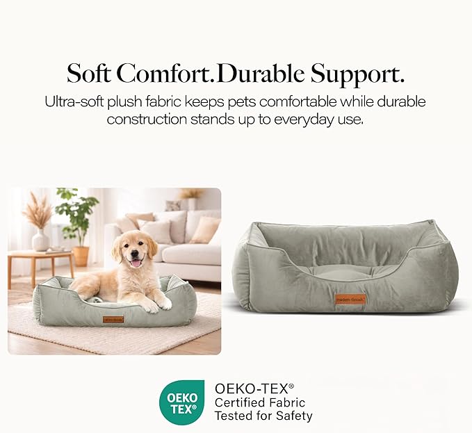Modern Threads Luxury Dog Bed - Comfortable Tufted Velvet Cushion for Small to Large Dogs - Machine Washable - Durable & Cute Sleep Space for Pets - Pamper Your Pet with Cozy Beds - Light Grey