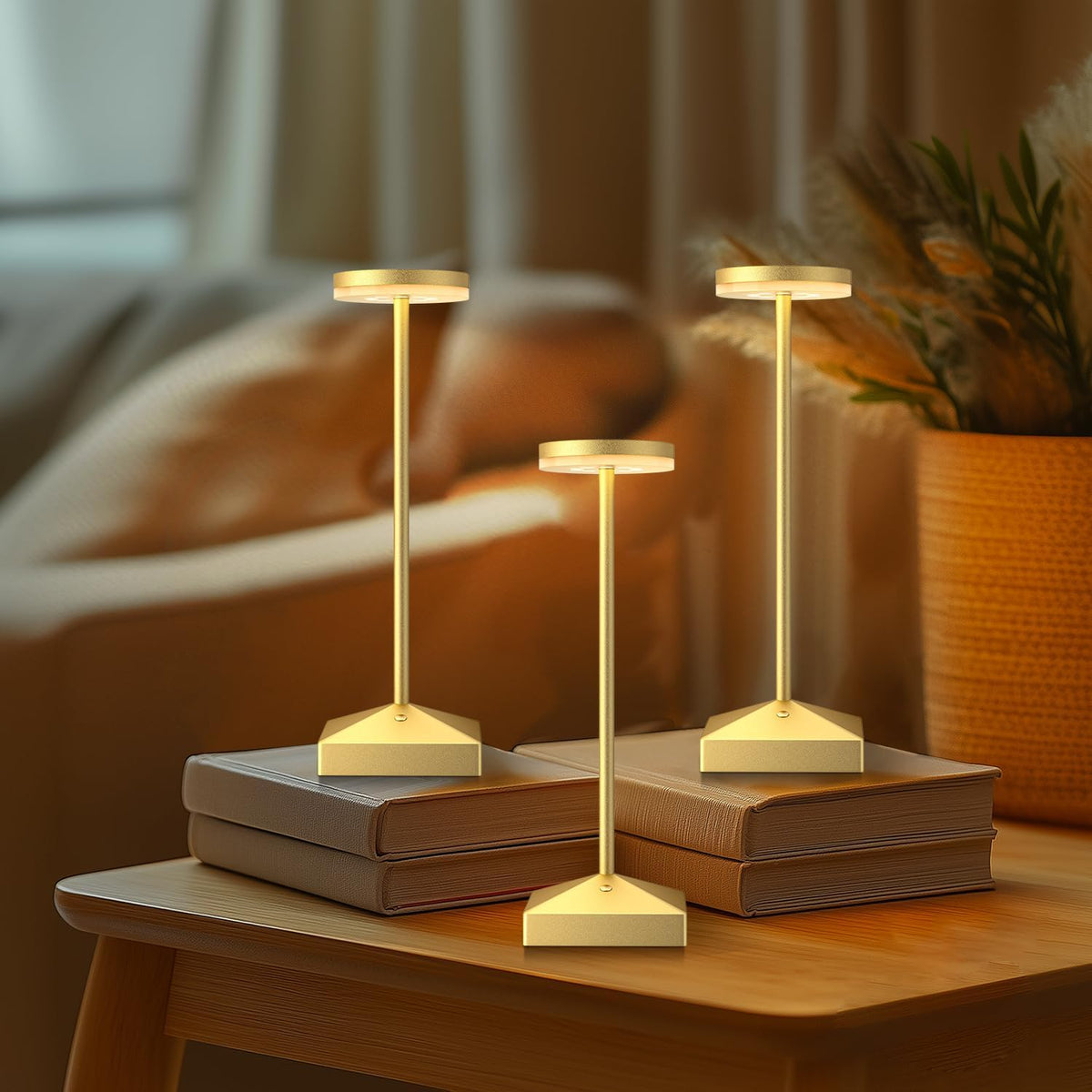 3 Pack Small Gold Rechargeable Cordless Table Lamps Dimmable