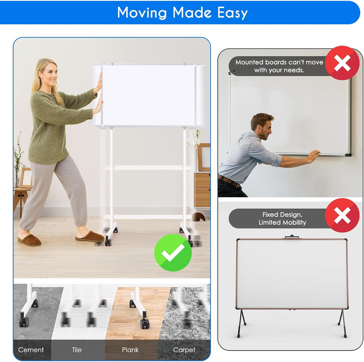 Maxtek Mobile Whiteboard Stand with Wheels, Stand Only No Drill Needed