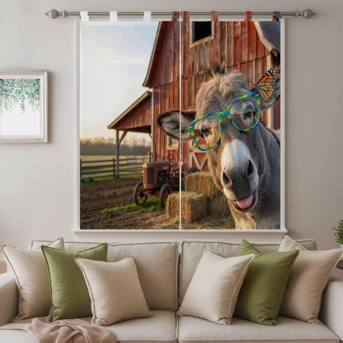Farm Donkeys Bedroom Curtains 72 Inch Length, Window Curtains Tab Top,
