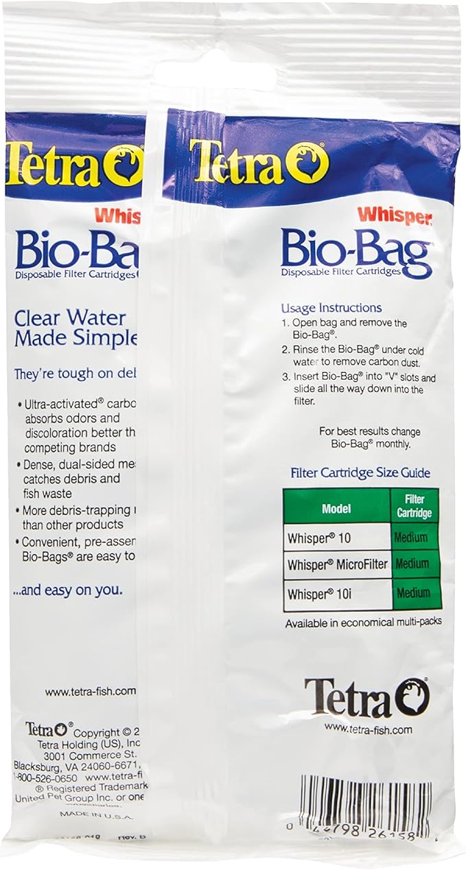 Tetra Whisper Bio-Bag Filter Aquarium Cartridges, Medium Filter for Freshwater and Marine Fish, Removes Odors and Discoloration, Ready to Use Medium Green Filter
