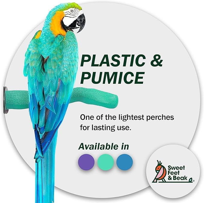 Sweet Feet & Beak Safety Pumice Bird Perch, Large 1-1/2" X 12", Blue - Lightweight Grinding Bird Perches for Cage - Bird Nail Trimming Perch for Healthy Beak & Feet - Multi-Size & Color Parrot Stand