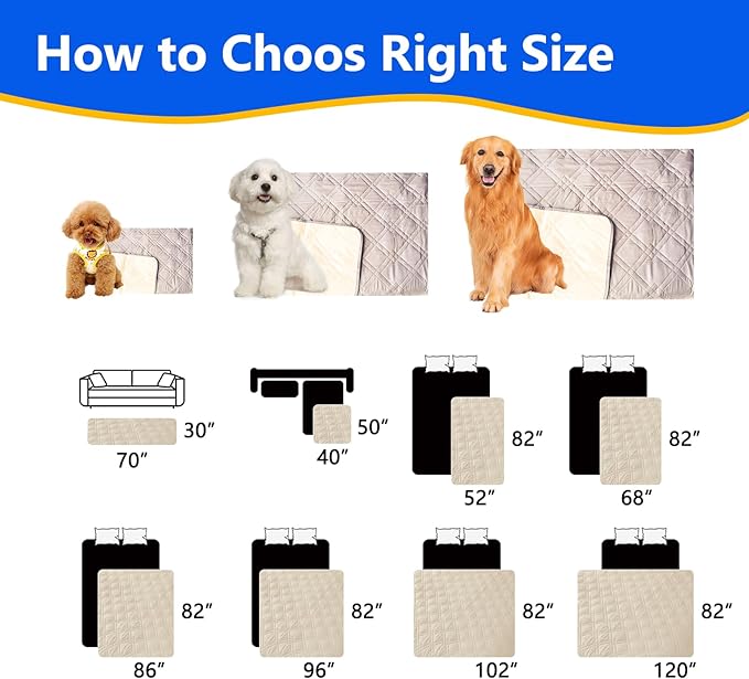 Dog Bed Cover, 100% Waterproof & Anti-Slip Pet Blanket Sofa Mat, Reusable Washable Geometric Embroidery Mattress, Camping Pad for Dogs/Cats (30x70 inch, Beige)