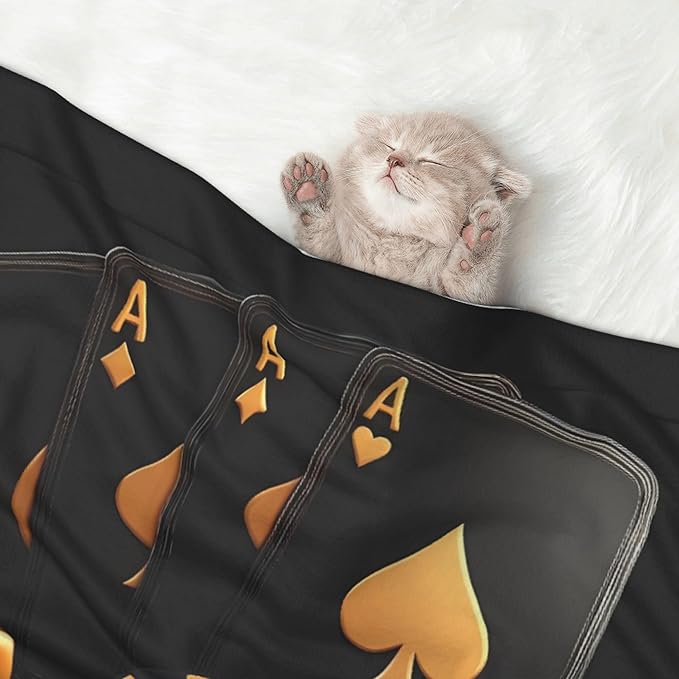 Waterproof Dog Blanket Soft Pet Blanket for Puppy Cat, Fleece Cat Throw Blankets for Furniture Bed Couch Sofa Reversible - Casino Cards Poker