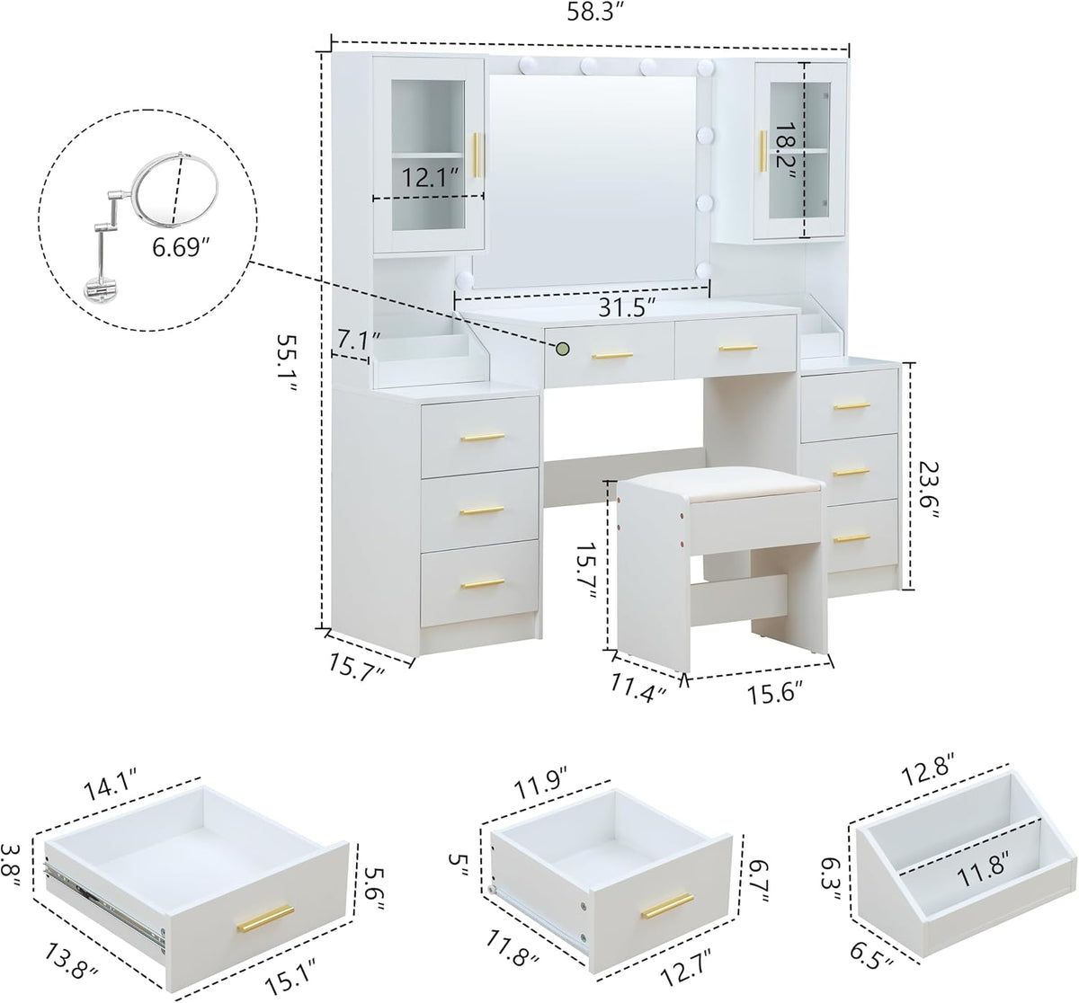 FOREST GRAVITY 55.1'' Extra Large Makeup Vanity Desk with Folding Up Mirror