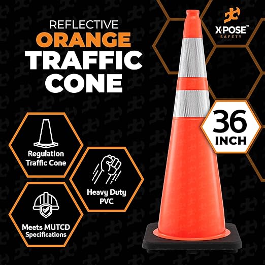 Xpose Safety 36 Inch Orange Traffic Cones with 6" & 4" Collars - Bulk Full Pallet 252-Pack - Multipurpose PVC Plastic Safety Cone for Parking, Soccer, Caution, Kids and Construction - DOT Approved