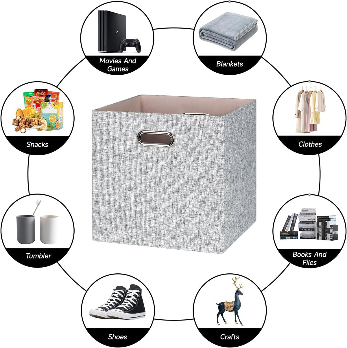 Posprica Collapsible Storage Bins,13×13 Foldable Storage Cube Boxes Fabric Drawer Fabric Storage Bins Vinyl Record Woven Gray, 4 Pack