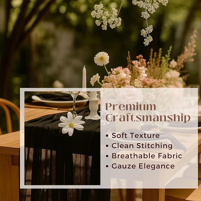 6 Pack Black 10FT Cheesecloth Table Runner 120 Inch Rustic Boho Gauze Cheese
