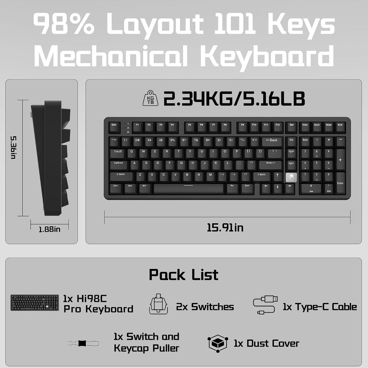 LEOBOG HI98C Pro Wireless Mechanical Gaming Aluminum Keyboard with Num Pad